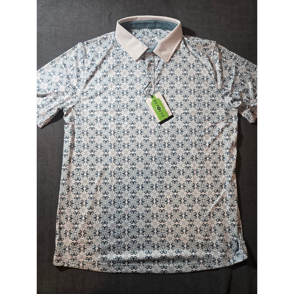 Swannies Polo Shirt Mens Extra Large Geometric All Over Print Performance NWT